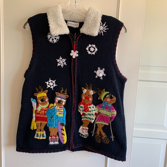 Jackets & Blazers - Vintage Ugly Christmas Holiday Ski Caribou
 Reindeer Beaded Funny vest size L